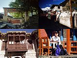 302 Tukuche Entrance, Mani Wall, Carved Wooden Balcony, Jerome Ryan Drinking A Coke UL Tukuche (2580m) was for many years one of the richest villages in the Kali Gandaki valley. �The village of Tukucha is a maze of alleys, and the houses, regular little fortresses, are mostly caravanserais where passing travelers can find lodging for the night� (Maurice Herzog, Annapurna). UR �The majority of the five hundred inhabitants are Buddhists whose piety can be judged by the number of prayer wheels on the fifty-yard-long wall� (Maurice Herzog, Annapurna). LL Tukuche has finely carved wooden balconies looking exactly as they did in 1950. LR Jerome Ryan stopped in Tukuche and enjoyed a coke in the sunny warm weather